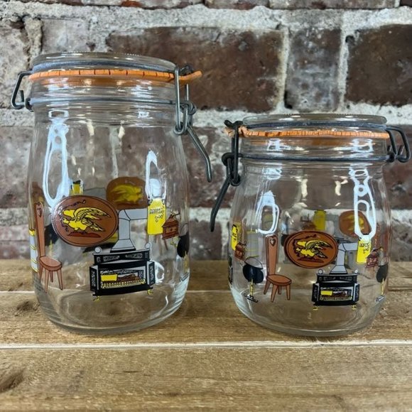 NIVEAU DE REMPLISSAGE 3/4L CANISTER Pair of Glass JAR COUNTRY DECOR - Picture 1 of 6